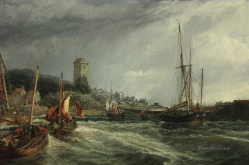  Riendo Pintura - Barcos de pesca corriendo hacia el puerto Puerto Dysart Escenas del puerto Samuel Bough